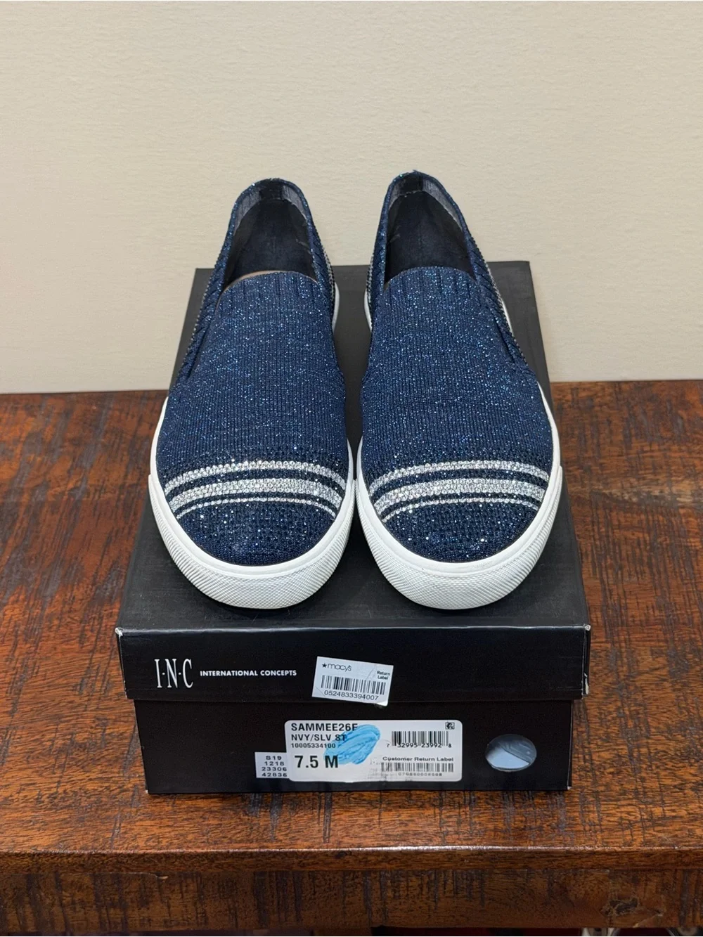 INC International Concepts Navy and Silver Slip-On Shoes
